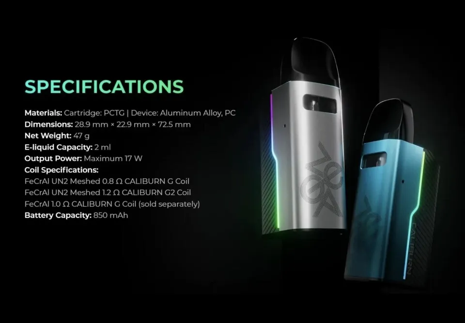 Uwell Caliburn GZ2 Kit 20 คาริเบิน gz2 สเปคโดยรวม