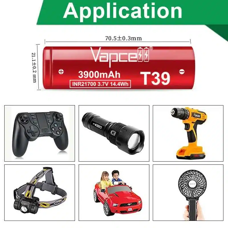 Vapcell T39 แดง 21700 3900mAh 35A/50A 5 ถ่านบุหรี่ไฟฟ้า vapcell t39 รองรับการใช้งานได้หลากหลาย