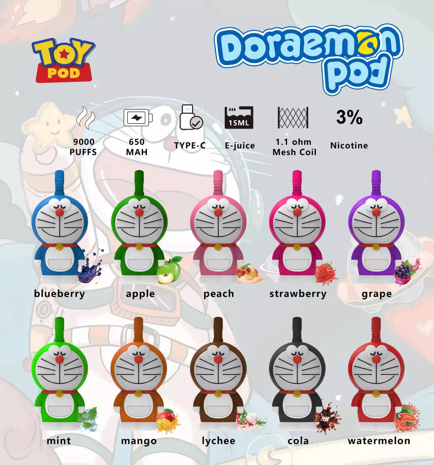 Doraemon pod 9000 puffs 24 doraemon pod