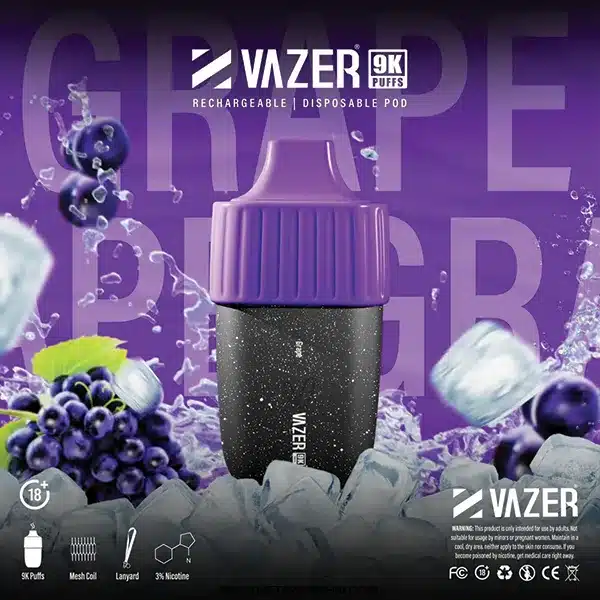 พอตใช้แล้วทิ้ง vazer 9000 puffs กลิ่นองุ่น