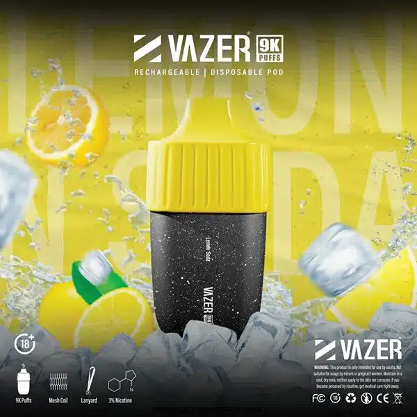 พอตใช้แล้วทิ้ง vazer 9000 puffs กลิ่นมะนาวโซดา