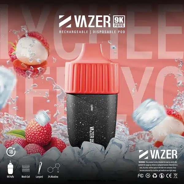 พอตใช้แล้วทิ้ง vazer 9000 puffs กลิ่นลิ้นจี่