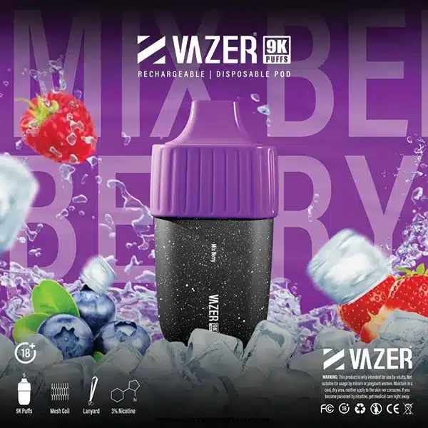 พอตใช้แล้วทิ้ง vazer 9000 puffs กลิ่นเบอร์รี่รวม