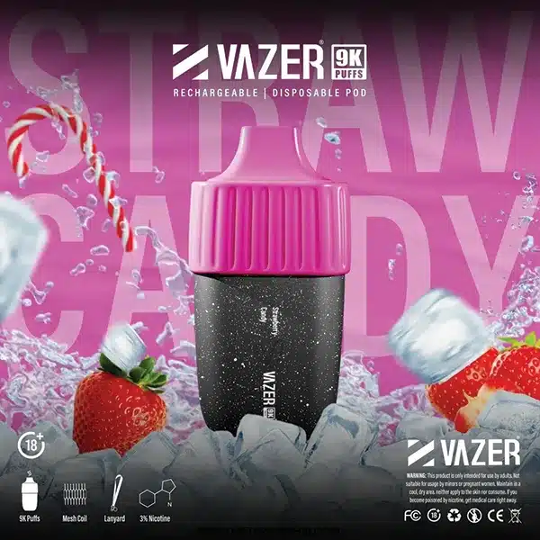 พอตใช้แล้วทิ้ง vazer 9000 puffs กลิ่นลูกอมสตรอว์เบอร์รี่
