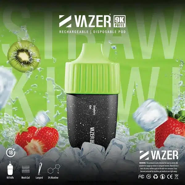 พอตใช้แล้วทิ้ง vazer 9000 puffs กลิ่นสตรอว์เบอร์รี่ กีวี่