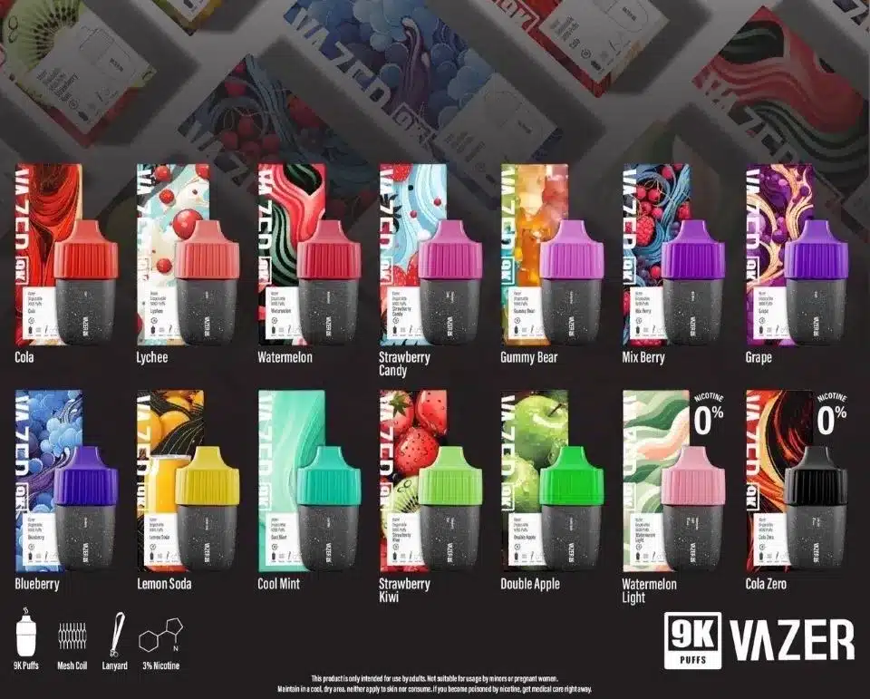 vazer 9000 puffs พอตใช้แล้วทิ้งตัวใหม่ กลิ่นชัดรสชาติหวานฉ่ำ