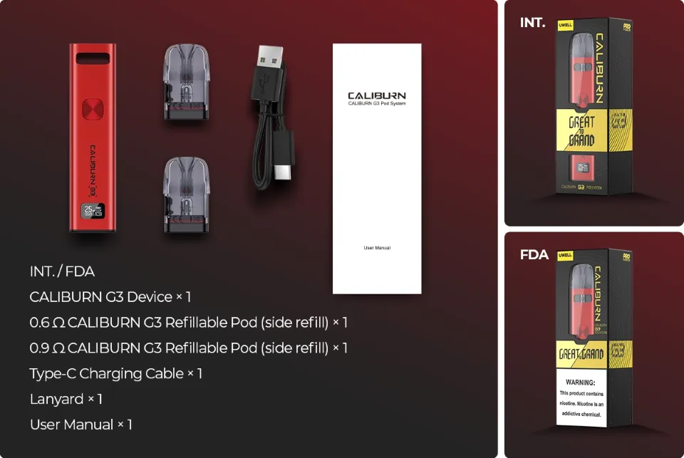 Uwell Caliburn G3 Pod Kit 9 ในกล่องของ caliburn G3 ราคาถูก