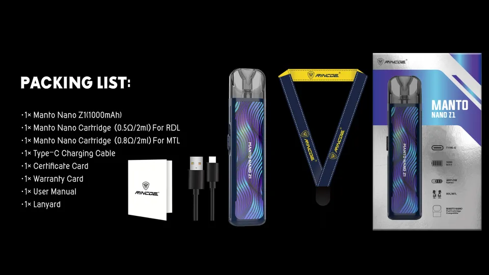 สินค้าในกล่อง Rincoe Manto Nano Z1 Pod Kit